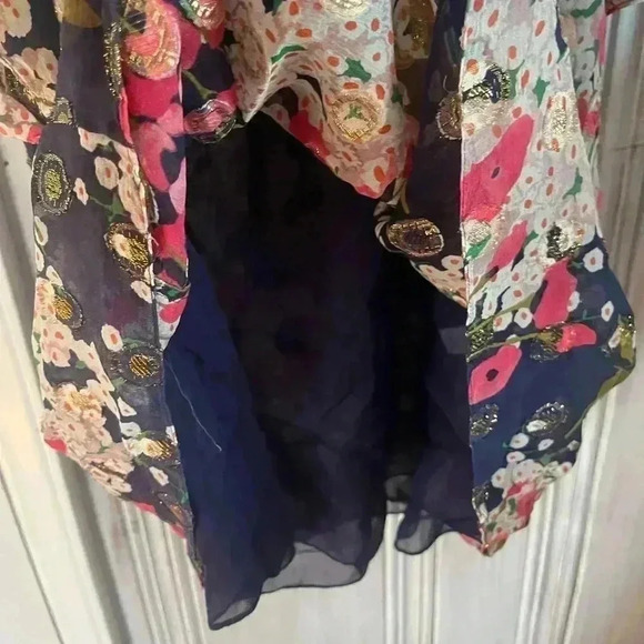 VTG Y2k silk floral babydoll Flutter Sleeve top romantic fairy coquette whimsy 6 - Picture 8 of 13